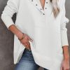 White Batwing Sleeve Pocketed Henley Hoodie