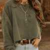 Green Drop Shoulder Cropped Sweatshirt