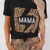 Black MAMA Leopard Lightning Print Graphic T-shirt