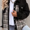 Black Plaid Patchwork Raw Hem Denim Jacket