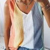 Multicolor Color Block V-Neck Waffle Knit Tank Top