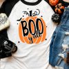 Black Boo Y'all Pumpkin Graphic Print Color Block Long Sleeve Top