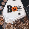 Black BOO Pumpkin Spider Web Graphic Print Short Sleeve T Shirt