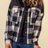 Black Plaid Patchwork Pockets Buttoned Shirt Jacket