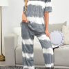 Gray Two-Piece Tie-dye V-Neck Top Elastic Waist Pants Set