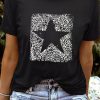 Star Leopard Print O Neck Short Sleeve Graphic Tee