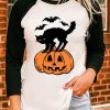 Black Pumpkin Face Cat Bat Graphic Print Color Block Top