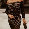 Black Off Shoulder Lace Bodycon Dress