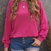 Rose Plain Relaxed Fit Crew Neck Pullover Sweatshirt