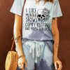 Sky Blue SKull And Flowers Funny Sayings Tie Dye Loungewear Set