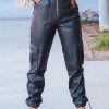 Black Faux Leather Cargo Jogger Pants