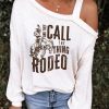 Beige RODEO Letter Graphic Print Cut Out One Shoulder Top