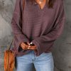 Purple Waffle Knit Loose Long Sleeve Top