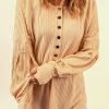 Apricot Ribbed Textured Thumbhole Puff Sleeve Pullover