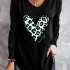 Black St Patrick Leopard Heart Print V Neck Top