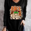 Black Fall Vibe Pumpkin Leopard Graphic Long Sleeve Top