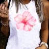 White Watercolor Hibiscus Graphic Racerback Tank Top