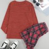 Solid Long Sleeve Top And Plaid Pants Loungewear