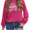 Rose This Mama Prays Letter Print Oversized Pullover Sweatshirt