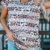 Leopard Print Color Block V Neck Tunic Top