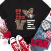 Black LOVE Heart Plaid Striped Leopard Print Graphic T Shirt