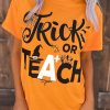 Orange Halloween Letter Graphic Print Short Sleeve T Shirt