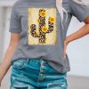 Gray Leopard Sunflower Cactus Print Short Sleeve T Shirt