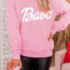 Pink Letters Print Ribbed Knit Trim Sweatshirt