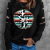 Black Cow Cactus Graphic Print Contrast Long Sleeve Sweatshirt