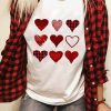 White Plaid Hearts Print Crewneck Short Sleeve Graphic Tee