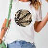 White Leopard Basketball Graphic Print Crew Neck T Shirt