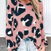 Pink Leopard Print Long Sleeve Loose Top