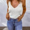 White Rib Knit Open Back Deep V Neck Tank Top