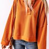 Orange Casual Button Solid Patchwork Trim Hoodie