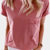 Frilled Pocket O-neck Short Sleeve T Shirt