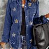 Blue Star Embroidery Distressed Denim Jacket