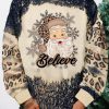 Black Believe Santa Clause Bleach Print Graphic Sweatshirt