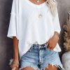 White Waffle Knit Drop Shoulder Loose Top