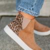 Brown Leopard Color Block Faux Suede Slip On Shoes