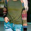 Color Block Long Sleeves Green Pullover Top