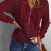 Wine Quilted Patch Half Zipper Sweatshirt