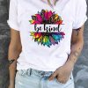 White Be Kind Colorful Sunflower Printed Short Sleeve Top