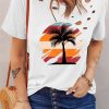 White Plant Graphic Print Distressed Short Sleeve Top