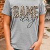 Gray GAME DAY Leopard Print Short Sleeve Graphic Tee