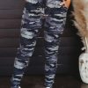 Black Camo Print Elastic Waist Drawstring Casual Joggers