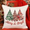 Beige Merry & Bright Christmas Tree Graphic Pillow Case