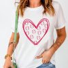 White Baseball Heart-shape Print O-neck Short Sleeve Graphic Tee