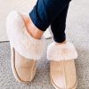 Khaki Cut And Sew Faux Suede Plush Lined Slippers