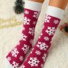 Red Christmas Snowflake Cotton Socks