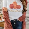 White Thankful Pumpkins Graphic Print Crew Neck T Shirt